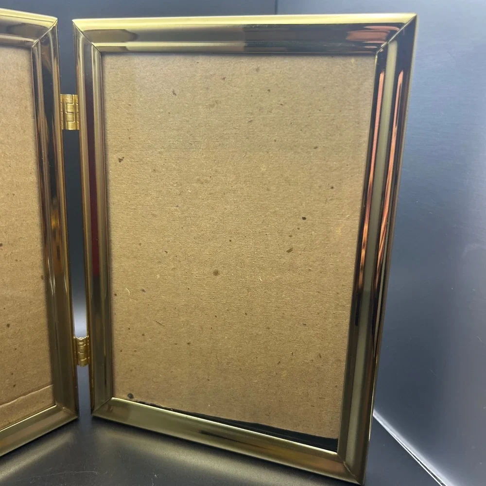 Vintage Gold Metal Double Folding Picture Frame 5x7 Bifold Tabletop